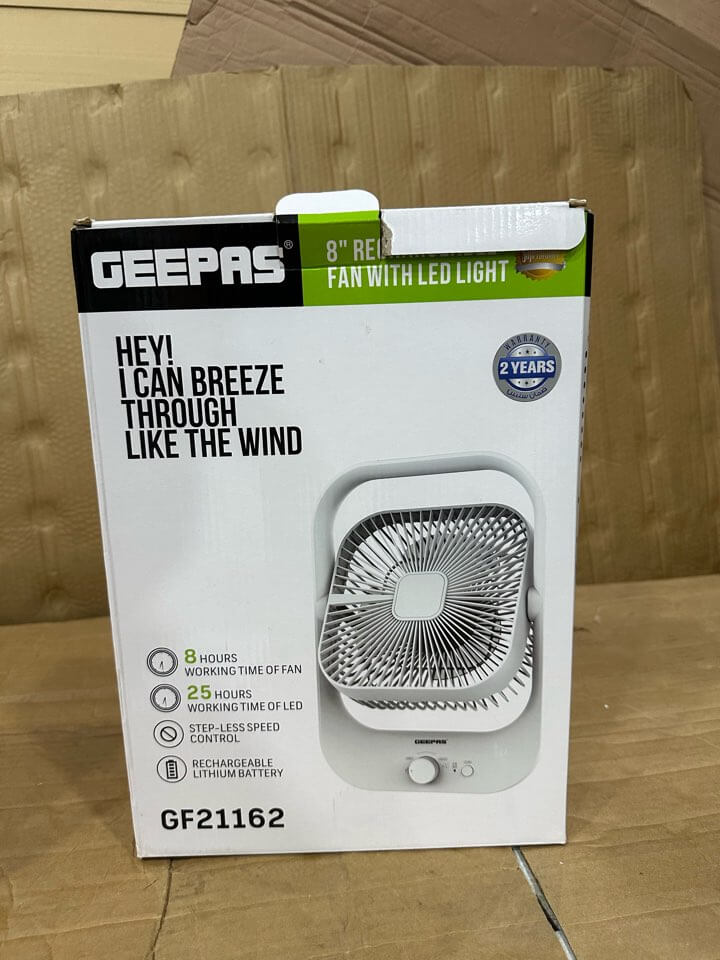 Geepas 8" Rechargeable Fan With LED light